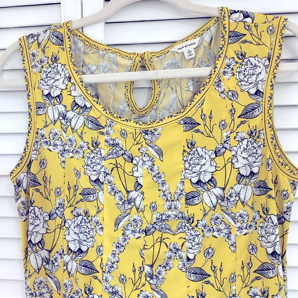 Max Studio Sleveless Floral Dress Yellow - Large - Picture 2 of 5